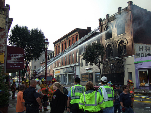 Fire at Voccelli's Pizza Looking southeast, Main St. Monongahela PA