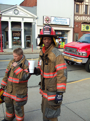 Elliot (on right) takes a break. His dad was one of the people displaced by the fire.
