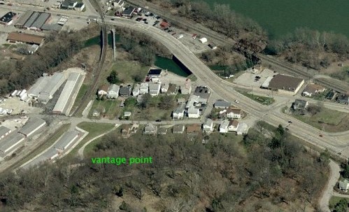 Aerial view of Pigeon Creek in Monongahela PA, an area formerly known as Catsburg.