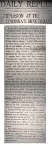 Cincinnati Mine Disaster Article - from The Daily Republican, April 23, 1913 (click to view full size)